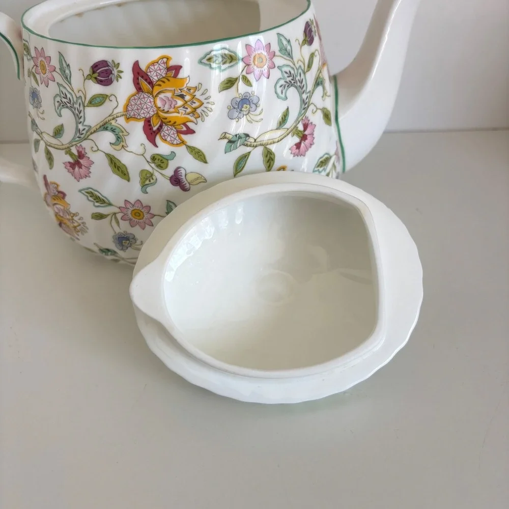Minton Haddon Hall B-1451 Bone China Teapot 1 1/2 Pints Floral Green Trim